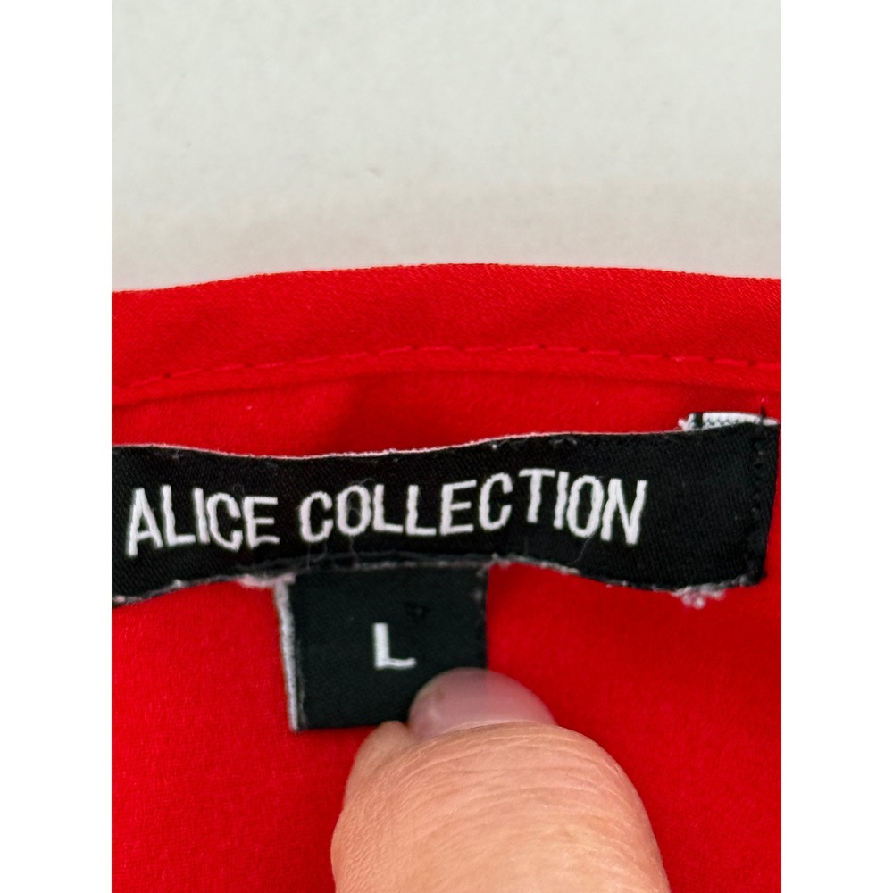 Alice Collection Womens Red Floral Sleeveless Halter Blouse Tiered High Low Sz L - Picture 7 of 8